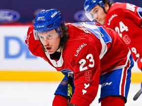 Michael Pezzetta in action with the Laval Rocket of the American Hockey League.