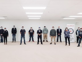 Pictured L-R: Donald Shultz, MRCO; Heather Ferguson, Instructor; Carleen Keeshig, HAAMB; Craig Halpin; Harley Meekins; Sky Kade; Tyler Roote; Chad Jones; Troy Nadjiwon; Andy Forsyth, MRCO; Rozella Johnston, Bruce Power; Jamilyn Tindale, Instructor; M.Shawn Lavalley; Duncan McIntosh, Local 1592. SUBMITTED