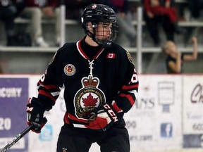 Sarnia Legionnaires' Wil O'Leary-DiLosa (16) plays against the Chatham Maroons in the third period at Chatham Memorial Arena in Chatham, Ont., on Sunday, Oct. 6, 2019. Mark Malone/Chatham Daily News/Postmedia Network