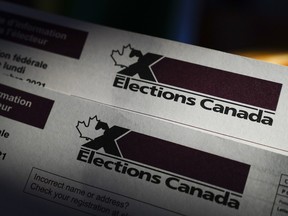An Elections Canada voter information card is shown on Tuesday, Aug 31, 2021. Canadians will go to the polls for the federal election on Monday, September 20, 2021.