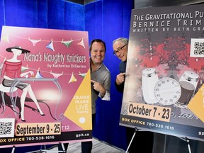 GPLT President Derek Hall (left), and GPLT Manager Wayne Ayling (right) pose with posters for GPLT's upcoming programming