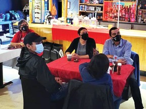 Photo supplied
Duke Peltier, his family and supporters gathered on Election Night at the Rainbow Ridge Golf Course in Manitowaning to watch television coverage of the election results.