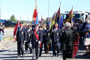Royal Canadian Legion Branch 564 hosted a dedication ceremony for its expanded cenotaph, which now includes two granite memorial walls in tribute to deceased veterans who were members of the Lockerby Legion, as well as paver stones dedicated to legionnaires, veterans and their loved ones, in Sudbury, Ontario on Saturday, September 18, 2021. Ben Leeson/The Sudbury Star/Postmedia Network