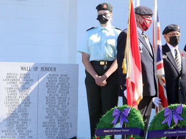 Royal Canadian Legion Branch 564 hosted a dedication ceremony for its expanded cenotaph, which now includes two granite memorial walls in tribute to deceased veterans who were members of the Lockerby Legion, as well as paver stones dedicated to legionnaires, veterans and their loved ones, in Sudbury, Ontario on Saturday, September 18, 2021. Ben Leeson/The Sudbury Star/Postmedia Network