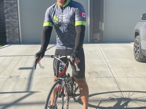 Leduc RCMP constable Alain Castonguay rode 106 kilometers for cancer research through the Enbridge Tour Alberta for Cancer on August 28.