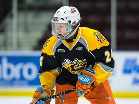 Nikita Tarasevich plays at the Sarnia Sting's orientation camp at Progressive Auto Sales Arena in Sarnia, Ont., in April 2019. (Metcalfe Photography)