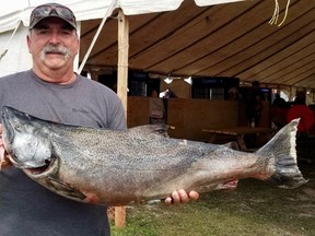 Scott Graham's derby-winning salmon shortly after the weigh scales closed, ending the Owen Sound Salmon Spectacular for another year, on Sunday, Sept. 5, 2021 in Owen Sound, Ont. (Scott Dunn/The Sun Times/Postmedia Network)