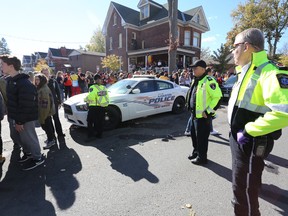 Kingston Police closed Aberdeen Street in the University District in downtown Kingston for street parties during Queen's University's 2018 Homecoming weekend.