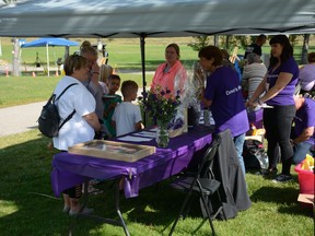 Airdrie's first International Overdose Awareness Day event attracted people of all ages to talk about mental health and raise awareness around addiction, harm reduction, and supports available. Photo by Riley Cassidy/The Airdrie Echo/Postmedia Network Inc.