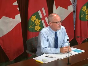 Ontario's chief medical officer, Dr. Kieran Moore, speaks Tuesday during a media briefing at Queen's Park.