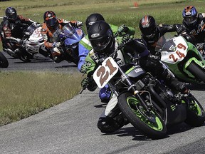 A group of bikes round the final turn at Shannonville Motorsport Park as the Vintage Road Racing Association (V.R.R.A.) held its final event of the COVID-19 condensed season this weekend on the 2.5 km Pro track. DON EMPEY PHOTO