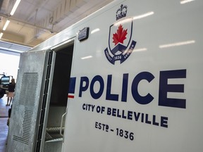 A Belleville Police prisoner transport vehicle is seen inside the garage of their new headquarters. Belleville Police remain busy with calls for assistance across the city. ALEX FILIPE