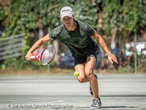 Jack Belanger chases down a forehand return during the Quinte Tennis Club's annual championship tournament held between Sept. 10-19. JOE ACTION, SPORTS PHOTOGRAPHER