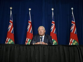 Ontario Premier Doug Ford speaks during a press conference at Queen's Park in Toronto Wednesday.