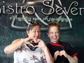 Angie McCully (left) of Brantford will be receiving a kidney from Rebecca Bate, owner of Bistro Seven on Charing Cross Street. The surgery is set for Sept. 22 at St. Joseph's Healthcare in Hamilton.