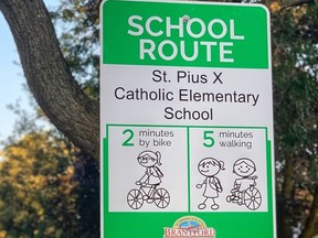 The City of Brantford has installed "active school travel" signs around all local public and catholic elementary schools to get more students walking and wheeling to school each day. Submitted
