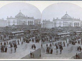 View of the opening ceremonies at the Centennial International Exhibition in 1876 in Philadelphia. wikimedia commons
