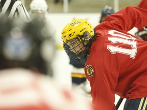 Cole Shepherdson takes a faceoff for Brockville during a Jr. A pre-season game against Hawkesbury on Sunday afternoon. The Braves' first exhibition game at the Brockville Memorial Centre is slated for Sunday, Sept. 12.
Tim Ruhnke/The Recorder and Times