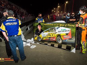 Brockville Ontario Speedway honours Steve Bilow on his 50 years in racing. The surprise presentation took place during intermission on Saturday, Sept. 4.
Henry Hannewyk Photography/The Recorder and Times