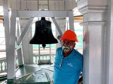 Brockville facilities supervisor Les Johnston listens to a question as city officils and media tour the Victoria Building clock tower on Tuesday morning. (RONALD ZAJAC/The Recorder and Times)