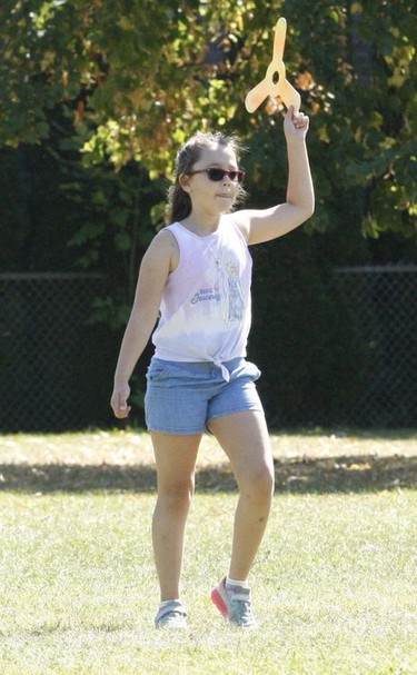 Isabella Espinosa takes part in the Brockville Boomerang Club's annual tournament on Saturday afternoon.
Tim Ruhnke/The Recorder and Times