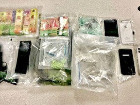 Provincial police released this image of items seized in a traffic stop in Cardinal early Wednesday morning. (SUBMITTED PHOTO)