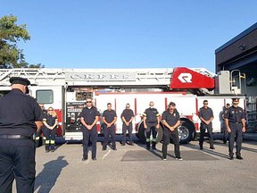 Chatham-Kent fire, police and EMS hold a moment of silence at Station 1 on Sept. 11 to mark the 20th anniversary of 9/11. Trevor Terfloth/Postmedia Network