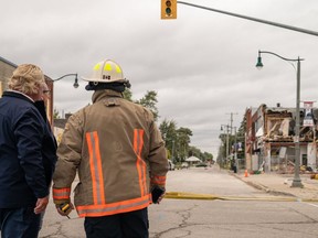 Ontario Premier Doug Ford is shown at the blast site in downtown Wheatley on Sept. 21. (Handout)