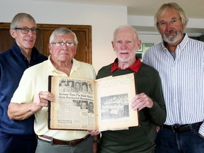 Gary McCuaig (left), Ed Myers, Keith Chandler and Dennis Makowetsky put together a reunion of Chatham Minor Baseball Association provincial championship teams held in Chatham opn Sept. 22. Mark Malone/Postmedia Network