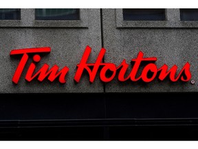 A Tim Hortons logo is pictured in Montreal, Quebec, Canada, October 18, 2019.