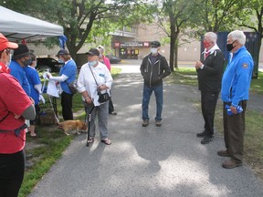 Heather Watson (white top) making some remarks at the Cornwall & SDG Parkinson SuperWalk Organizing Team event. Photo on Saturday, September 11, 2021, in Cornwall, Ont. Todd Hambleton/Cornwall Standard-Freeholder/Postmedia Network