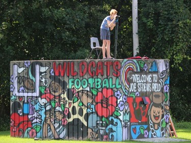 Lochlyn Quibell filming from his Wildcats perch during Sunday morning action at Joe St. Denis Field. Photo on Sunday, September 12, 2021, in Cornwall, Ont. Todd Hambleton/Cornwall Standard-Freeholder/Postmedia Network