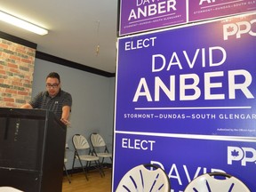 PPC candidate for Stormont-Dundas-South Glengarry David Anber addressing his supporters after election results revealed his defeat to MP Eric Duncan on Monday September 20, 2021 in Cornwall, Ont. Shawna O'Neill/Cornwall Standard-Freeholder/Postmedia Network