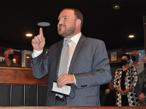 SDSG incumbent MP Eric Duncan at Cornwall's Wing House, where he celebrated his victory on Monday September 20, 2021 in Cornwall, Ont. Francis Racine/Cornwall Standard-Freeholder/Postmedia Network