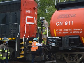 Cornwall Fire Services and CN Railway took part in a mock train derailment exercise on Wednesday September 22, 2021 in Cornwall, Ont. Shawna O'Neill/Cornwall Standard-Freeholder/Postmedia Network