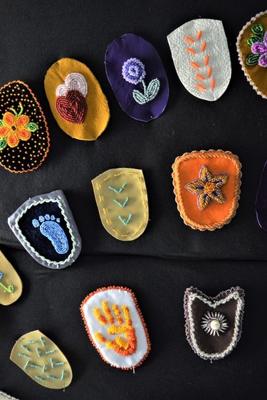 Each moccasin vamp is different, with a significant symbol intricately beaded on, on Tuesday August 24, 2021 in Cornwall, Ont. Shawna O'Neill/Cornwall Standard-Freeholder/Postmedia Network