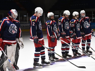 The Cornwall Colts starting line at the team's 2021-22 season opener against the Carleton Place Canadians, on Thursday September 23, 2021 in Cornwall, Ont. Cornwall lost 4-3 in a shootout. Robert Lefebvre/Special to the Cornwall Standard-Freeholder/Postmedia Network