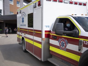 An ambulance parked outside the Willow Square Continuing Care Centre in Fort McMurray on Wednesday, June 23, 2021. Robert Murray/Special to Fort McMurray Today/Postmedia Network