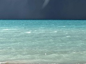 A spout developing over Lake Huron one kilometre north of Port Albert in September 2021. Courtesy of Peter Lilley from the Huron/Perth Storm Watch and Warnings Facebook page