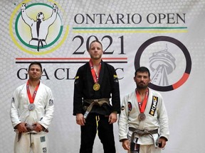 Shaun Garrity (centre), owner of and coach at Huron BJJ, won the gold medal in the Gi Brown Belt Division of the 2021 Ontario Open. Submitted