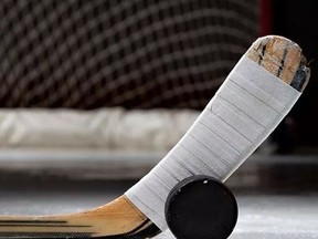 hockey stick and puck