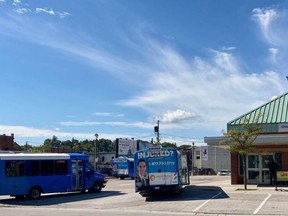 Owen Sound Transit buses arrive at the downtown bus terminal Tuesday afternoon. A city consultant has presented a final report with recommendations on optimizing the transit service. DENIS LANGLOIS