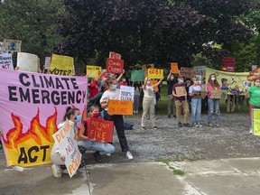 Queen's University students and Kingston residents gathered in City Park on Wednesday, Sept. 8, 2021, as part of the national Canada is On Fire event organized by 350.org, committed to taking action on climate change.