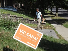 Kingston and the Islands New Democratic Party candidate Vic Sahai canvasses a neighbourhood in Kingston, on Thursday, Sept. 14, 2021. Elliot Ferguson/The Whig-Standard/Postmedia Network