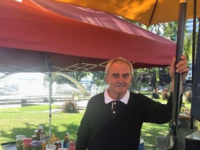 Czeslaw "Chester" Lewandowski begins another day at his hot dog/sausage cart in Confederation Park. Patrick Kennedy/For The Whig Standard