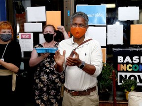 Kingston and the Islands New Democratic Party federal election candidate Vic Sahai at his local party headquarters in Kingston during election night on Monday.