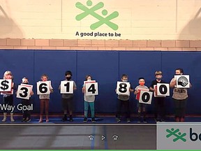 Members of the Boys and Girls Club of Kingston and Area show off the fundraising goal of the United Way of Kingston, Frontenac, Lennox and Addington at a virtual kickoff breakfast on Friday.