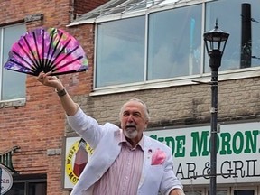 Parade Marshall Dennis O'Connor greeted everyone as the Pride parade wound its way through Gananoque on September 12.  
Supplied by 1,000 Islands Pride Inc.