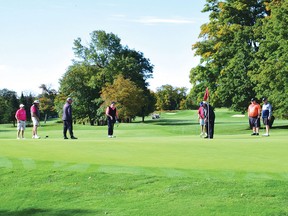 Photo by KEVIN McSHEFFREY/THE STANDARD
Two foursomes in the Rotary Club's 17th Annual Red Briffett Memorial Golf Tournament at Stone Ridge on Saturday were on the ninth hole. A total of 27 teams took part in the tournament. For more on the story, see page 9.