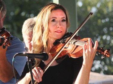 Jamie Gardner-Chubak performing on the Riverwalk Amphitheatre stage during the tribute night to her grandfather Mel Gardner, whom she affectionately called 'Pap.'